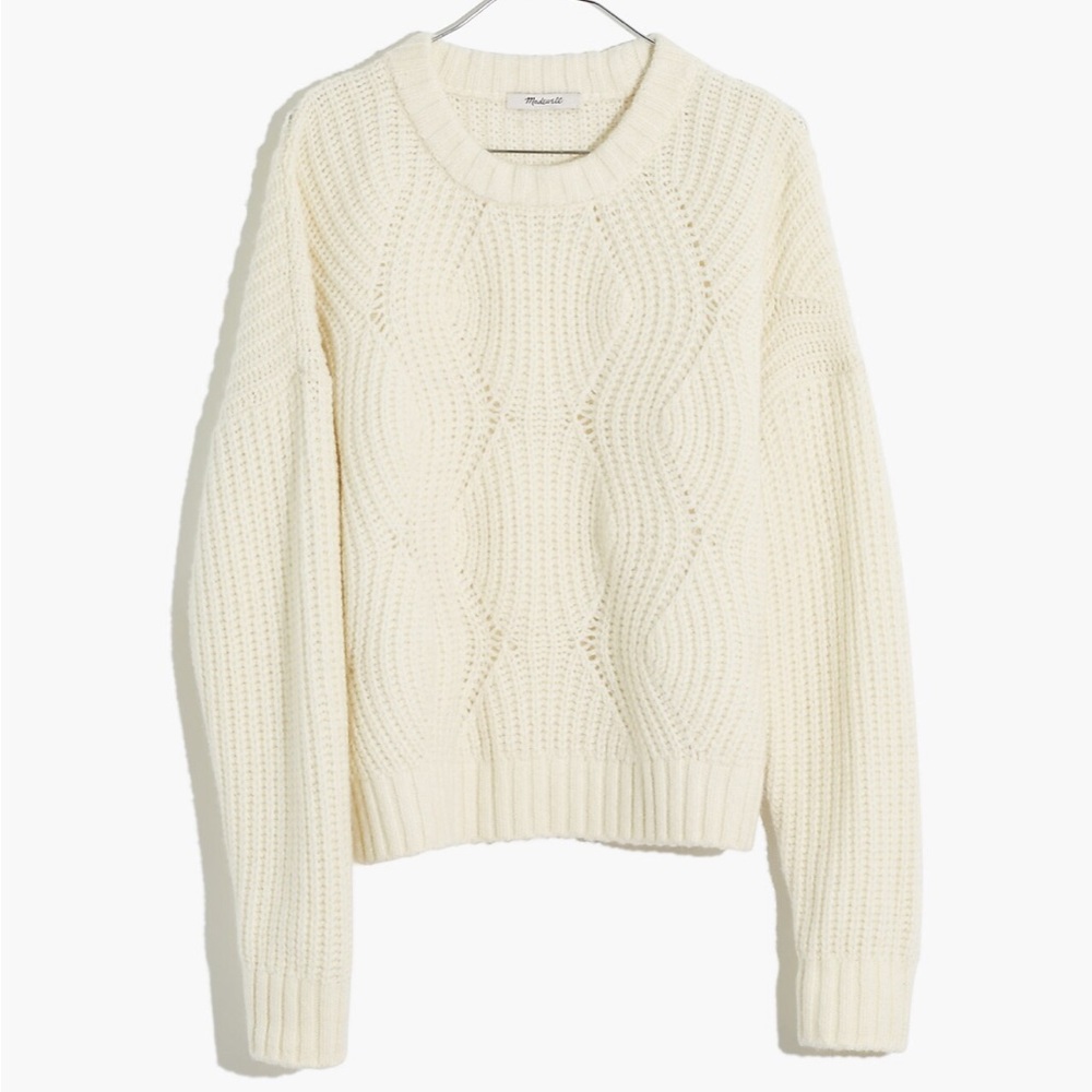 Madewell Everett Rib-Play Pullover Sweater Medium antique cream